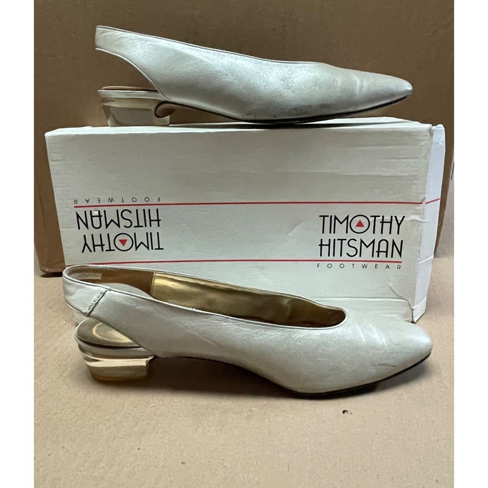 Vintage Timothy Hitsman Gold Acrylic Block Heels Slingback Women Sz 8.5M US/40EU